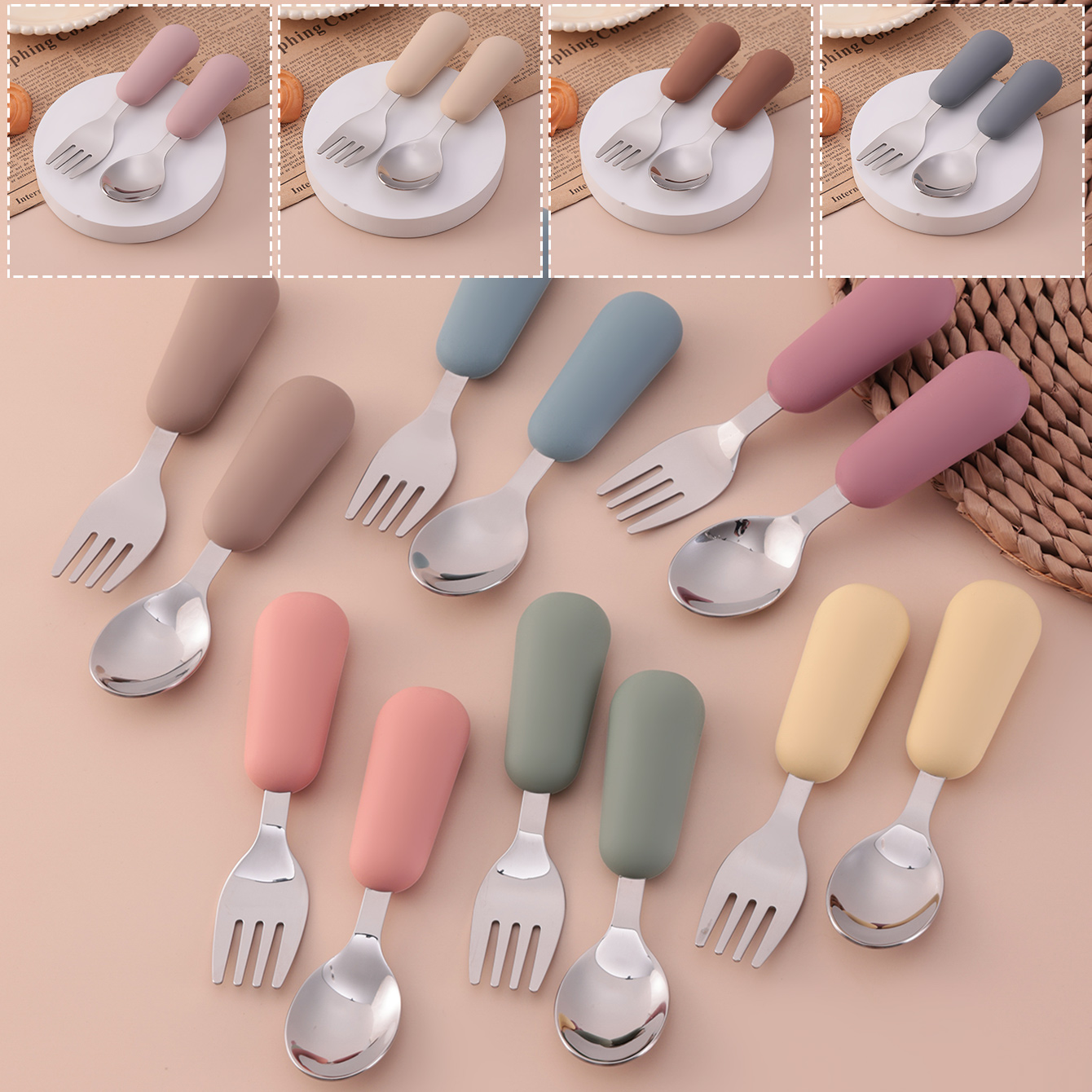 Baby Food Utensils - Color niños 2 uds tenedor cuchara